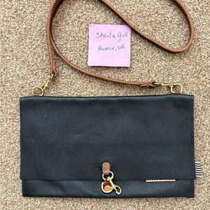 Pebbled Black Leather foldover crossbody Bag